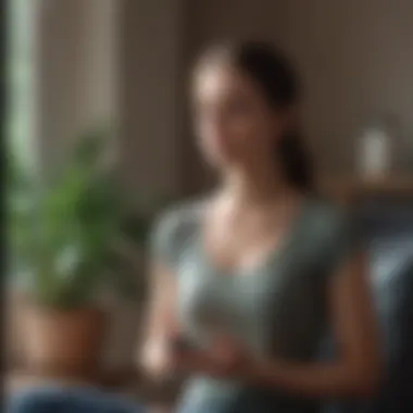 User Engagement with Meditation App Visualization of a user engaged with a meditation app in a calm setting