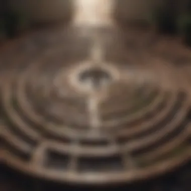Navigating Challenges A labyrinth illustrating the complex journey of self-discovery and challenges.