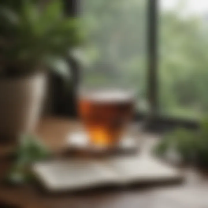 Journaling with a cup of tea and a plant