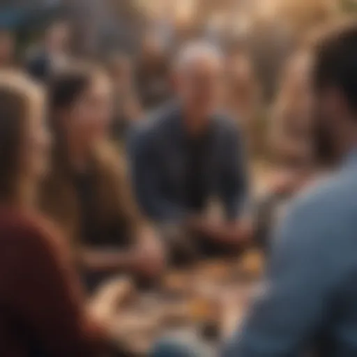 Group of individuals engaged in a lively discussion at a local community event