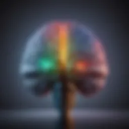 Illustration of a brain with positive thoughts represented by colorful light