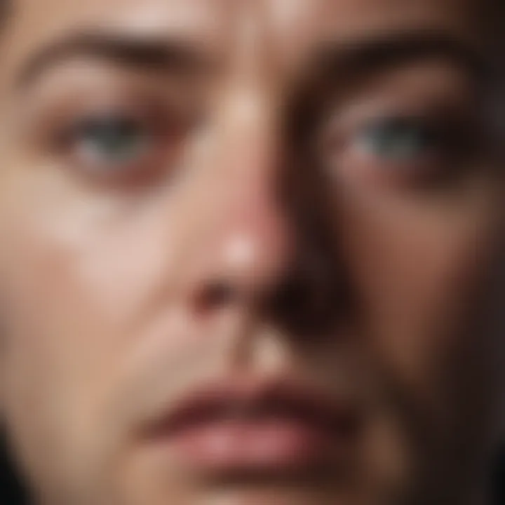Close-up of a person practicing deep breathing.