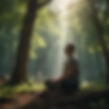 Person meditating in nature, surrounded by trees