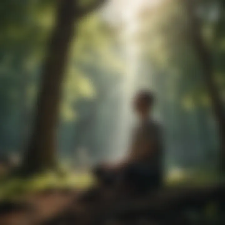 Person meditating in nature, surrounded by trees