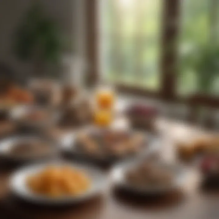 A beautifully arranged breakfast table featuring nutritious foods that promote well-being.