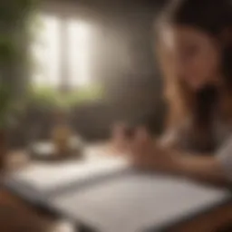 An open journal with reflective writing and a pen