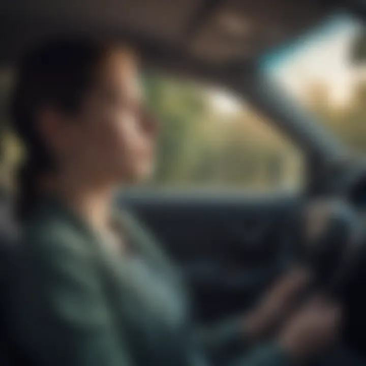 A person practicing meditation in a car