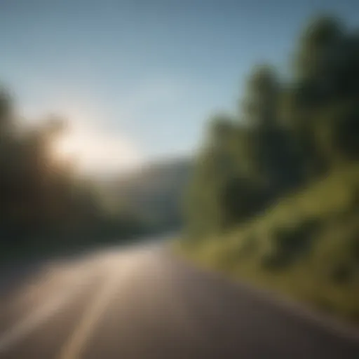 A serene landscape viewed from a car window