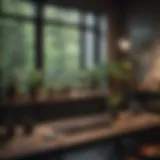 Calm workspace with plants and soft lighting