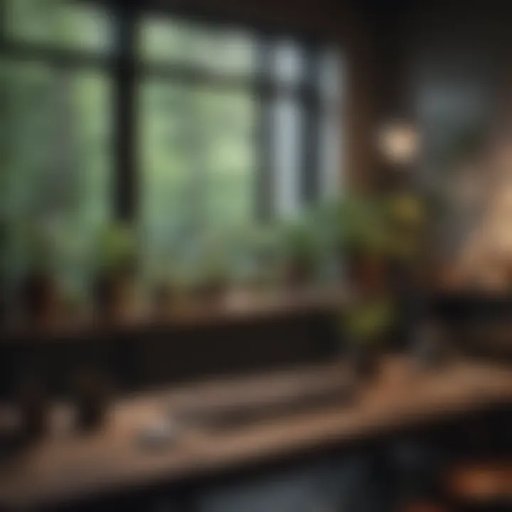 Calm workspace with plants and soft lighting
