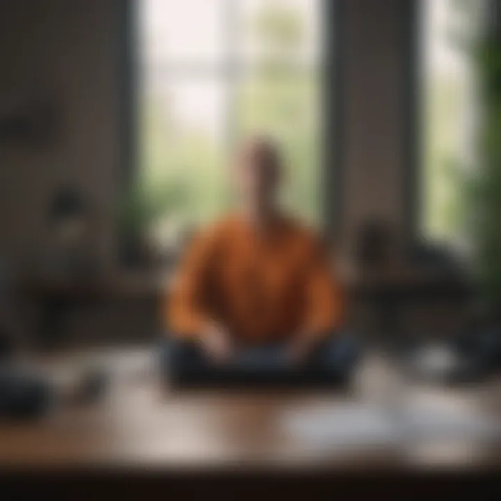 A person practicing mindfulness through meditation at a desk