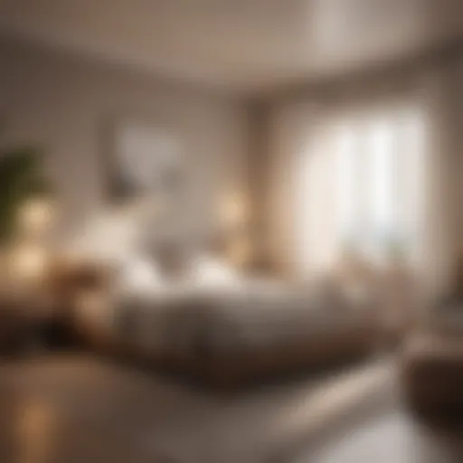 A serene bedroom environment with soft lighting and calming colors
