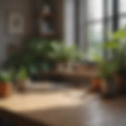 A serene workspace with plants and natural light