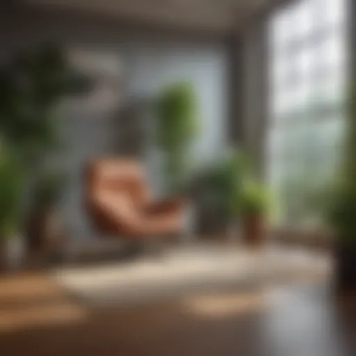 A serene workspace with calming colors and plants