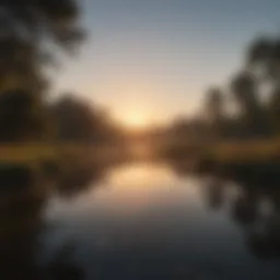 Tranquil morning landscape with rising sun