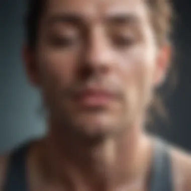 A close-up of a person practicing deep breathing techniques