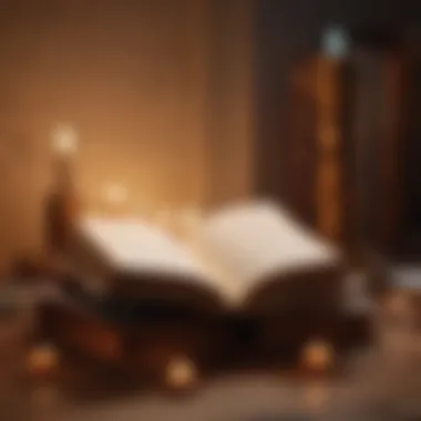 A collection of open books surrounded by soft candlelight