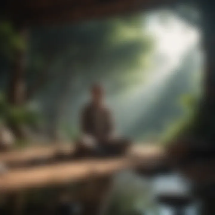 A person meditating in a tranquil environment