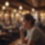 A solitary figure reflecting in a crowded café