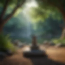 A serene outdoor meditation space with natural elements.