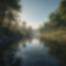 A serene landscape with tranquil water reflecting the sky