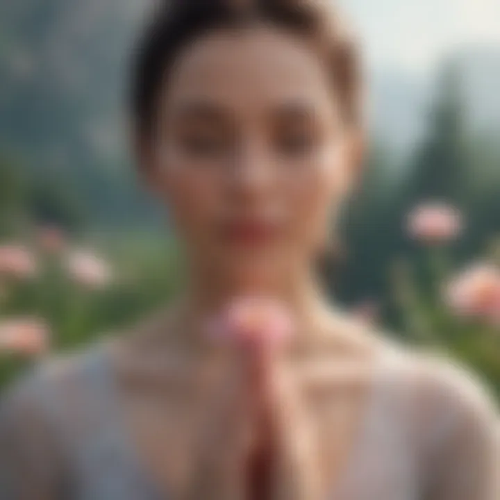A serene landscape with a blooming flower symbolizing self-acceptance