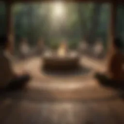 Serene group meditation circle in a tranquil setting