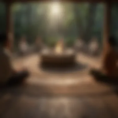 Gathering in Tranquility Serene group meditation circle in a tranquil setting