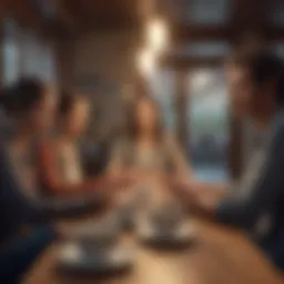 A vibrant group gathering in a café, showcasing lively discussions and connections.