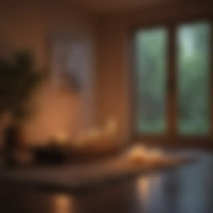 A cozy room illuminated by candlelight, creating a peaceful atmosphere for meditation
