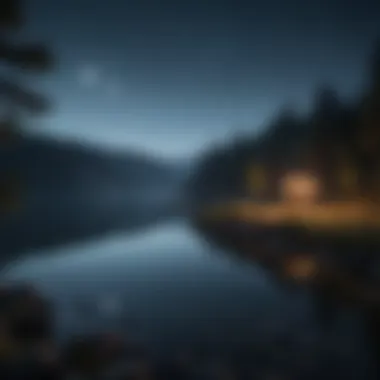 Lakeside Under Moonlight A peaceful lakeside view under the moonlight, enhancing relaxation and mindfulness