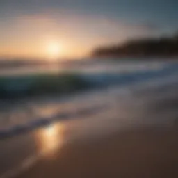 A tranquil night scene with gentle waves lapping at the shore under a starlit sky