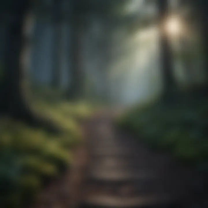 Peaceful pathway through a tranquil forest at night