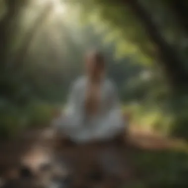 A person engaged in meditation amidst tranquil surroundings