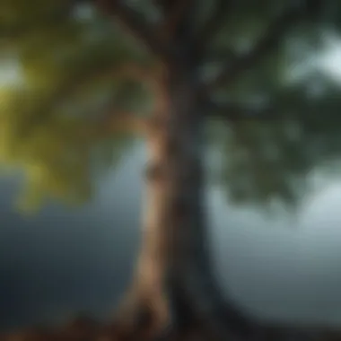 A close-up of a sturdy tree standing firm in a storm