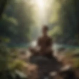 Serene landscape with a person meditating