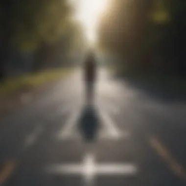 Seeking Fulfillment A person standing at a crossroads, symbolizing choices in search of fulfillment.