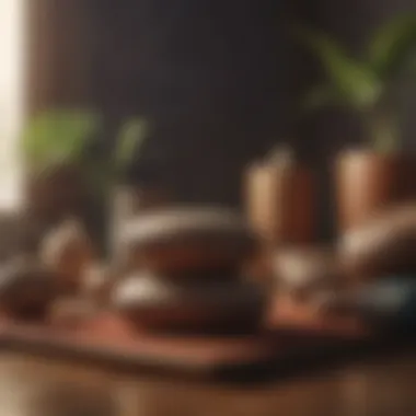 An array of meditation tools including cushions and singing bowls