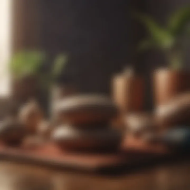 An array of meditation tools including cushions and singing bowls