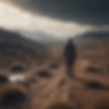 Loneliness in Despair A shadowy figure standing alone in a desolate landscape