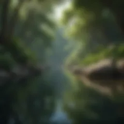 Serene landscape with calming water and lush greenery