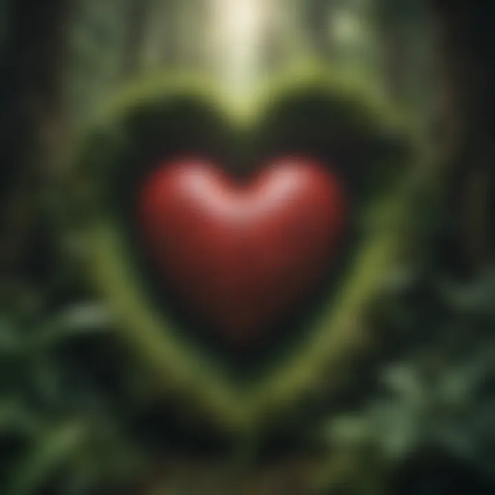 A symbolic image of a heart surrounded by nature representing self-love.