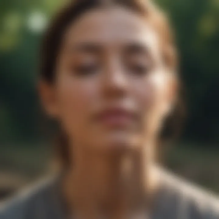A close-up of a person practicing mindfulness meditation outdoors
