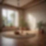 A serene meditation space with natural light and calming decor