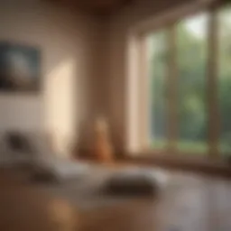 A serene meditation space with soft lighting and cushions.