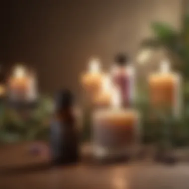 An assortment of calming essential oils and candles.