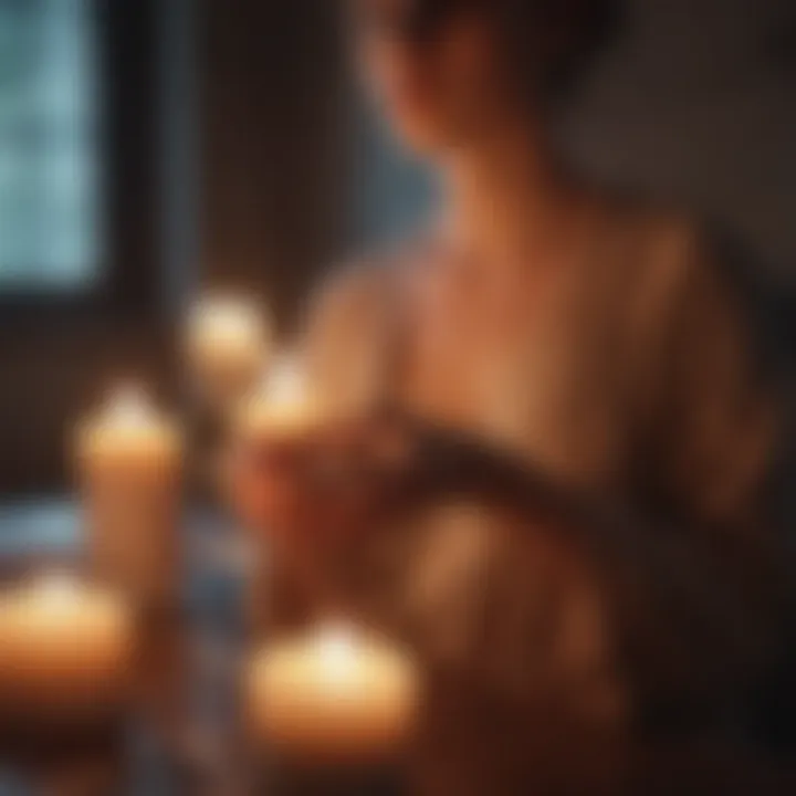 Close-up of a meditation session with candles