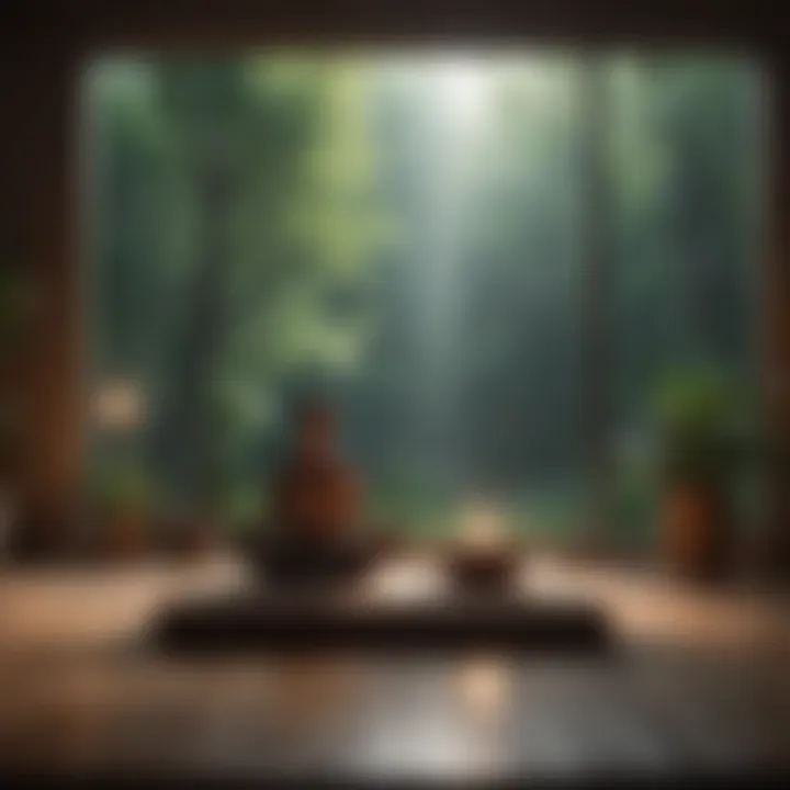 Peaceful space for meditation with soft lighting