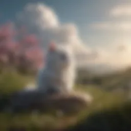 A serene landscape with fluffy clouds and gentle sunlight, evoking a sense of peace