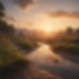 A serene landscape at sunrise, symbolizing new beginnings and joy.